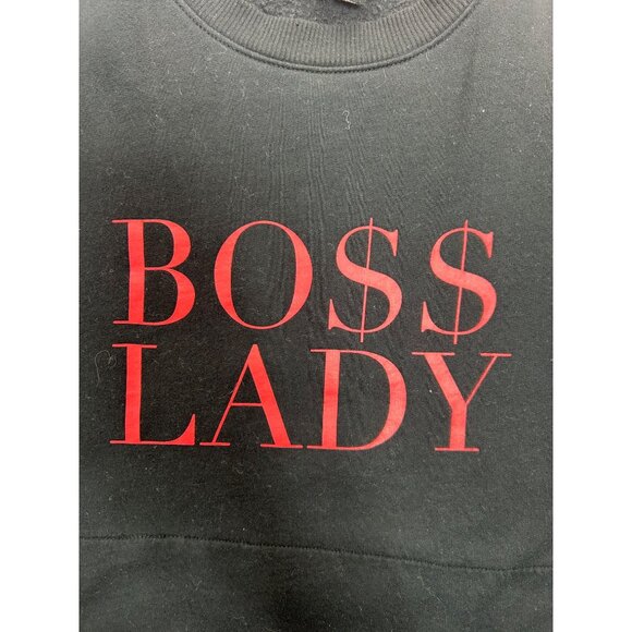Express "Boss Lady" Womens Black Pockets Sweatshirt Small - Picture 3 of 6